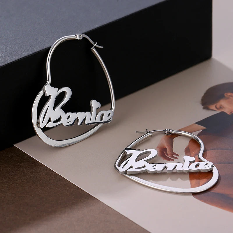 Customized Name Earrings Stainless Steel Heart Shape Design for Women Family Jewelry Gifts Valentine's Day Mother's Day Gift