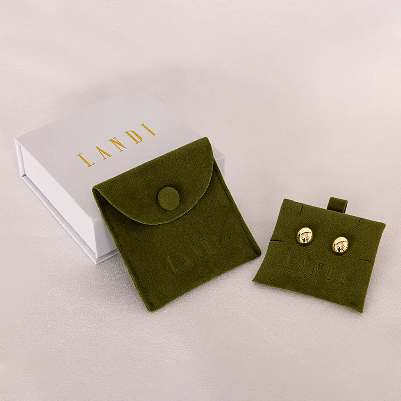 Custom Logo Velvet Jewelry Green Bags Envelope Storage Pouches Small Mini Velvet Suede Jewelry Pouches Bag for Gift With Button