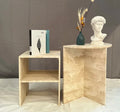 2023 Travertine Side Table Italian Design Square Round Marble Side Table Set Beige Travertine Furniture Marble Coffee Table