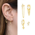 4pcs S925 Silver Earrings and Chain Pendant Set Gold Plated 5A Zircon Wedding and Party for Sensitive Ears
