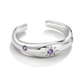 YILUN Starry Sky 925 Sterling Silver Rhodium Plated Purple Cubic Zirconia Adjustable Open Band Ring for Women