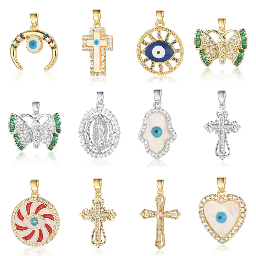2026 New Trendy Accessories Geometric Sun Eye Copper Zircon Silver Plated Pendant Butterfly DIY Jewelry Charms Jewelry Making