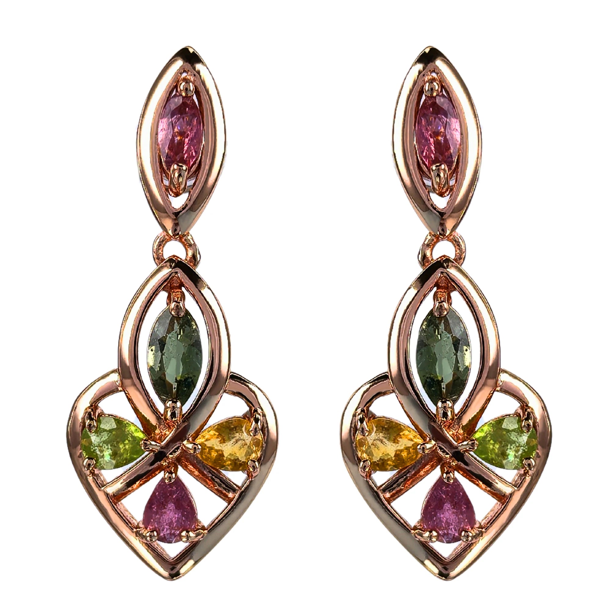 Graceful Rose Gold Plated 925 Silver Jewelry Natural Tourmaline Four Leaf Clover Drop Earrings for Women Anniversary Gift