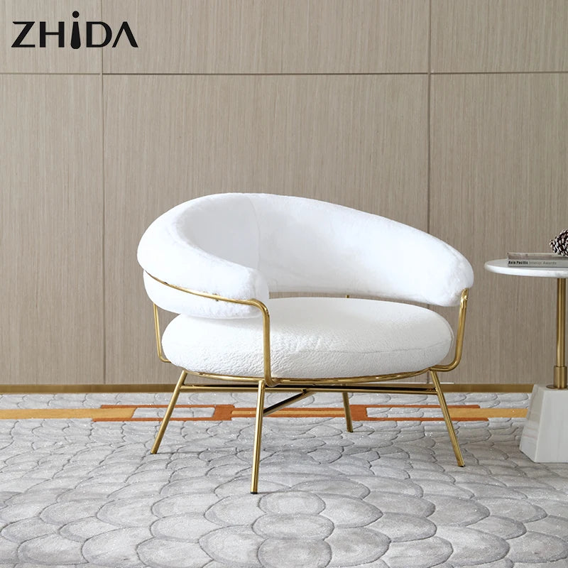 OEM Luxury Unique Single Sofa Chairs Accent Leisure Lounge Chair Bedroom Sitting Gold Metal Leg Living Room Chair