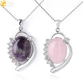 CSJA New Natural Stone Cabochon Bead Rock Crystal Indian Agate Pendant Zircon Necklace for Women G967