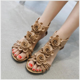 Summer New New Women's Sandals Flower Zipper Wedge With Large Size Ladies Roman Sandals