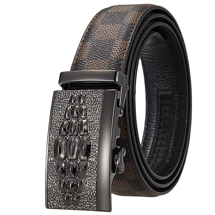 Formal Classic Business Adjustable Ratchet 100% Cowhide Leather Auto Lock Buckle Waterproof Durable Mens Luxury Belts