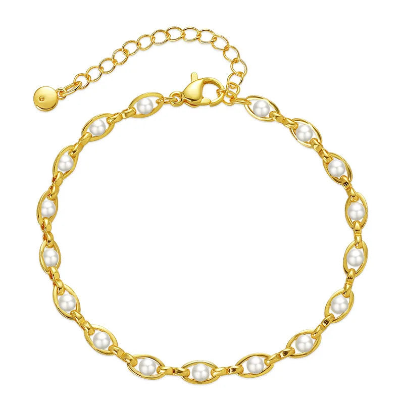 Luxury Sweet Brass-Plated 18K Gold Beaded Bracelet Fashion Elegant Texture Pearl Bracelet for Women