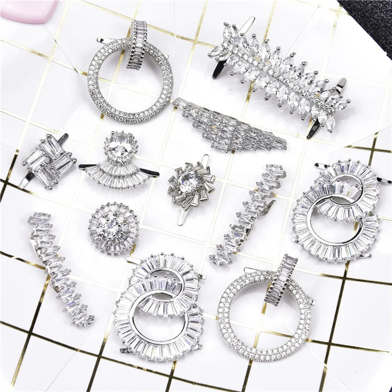 Multiple Clear Crystal Glass Rhinestone Silver Plated Geometry Flower Brooch Pin Buckle Clip for Women Shoes Hats Dress Belt