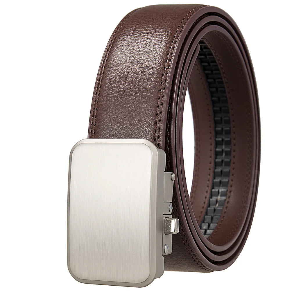 High Quality Men's Genuine Leather Belt Automatic Ratchet Buckles Adjustable Alloy Classic Designer Logo Stylish Fashion Style