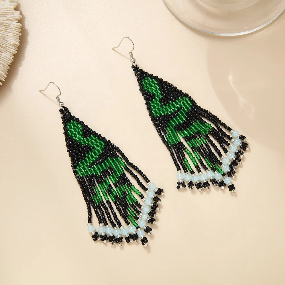 Women's Bohemian Tassel Earrings New Animal Design Seed Beaded Snake Huggie Handmade Trendy Accessories
