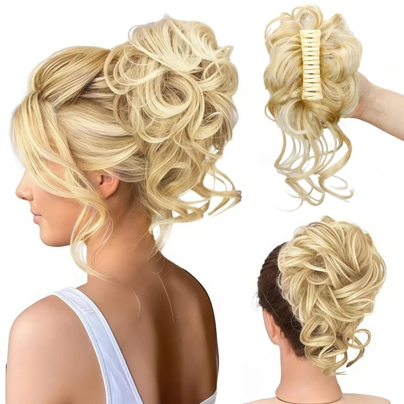 Hot-selling Fashionable Messy Bun Hair Piece Claw Clip in Hair Extension Ponytail Wigs for Women Synthetic Hair Scrunchie