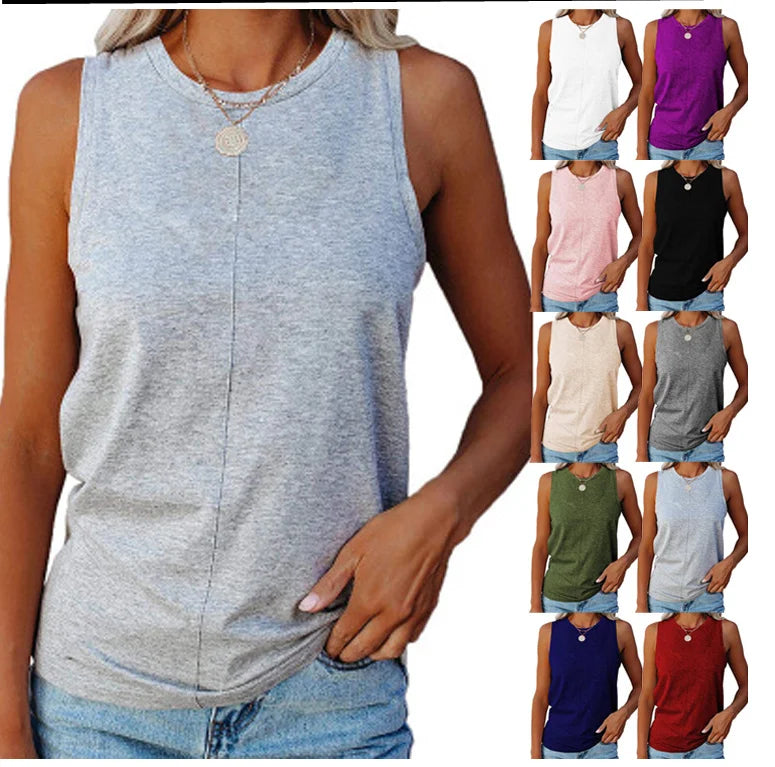 Ohsisa Women's Casual Cotton Vest New Fashion Solid Color Sleeveless T-Shirt with Loose Fit Breathable Hot Style Top