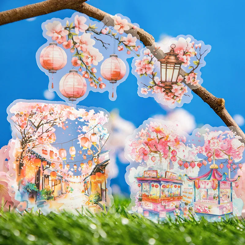 20 Sheets Per Pack Cherry Blossom Theme Stickers Mansion Series 6 PET Decorative Stickers