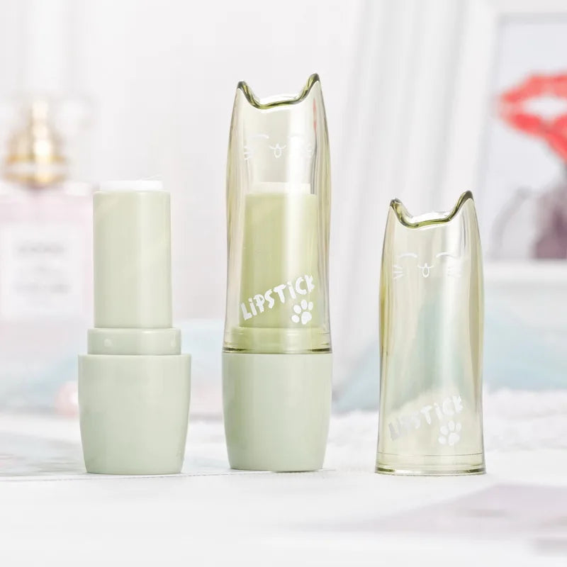 Yueshunxing Wholesale Custom Calibre 12.1mm Cartoon Green Tea Cute Cat Shape Lip Balm Tube Empty Lipstick Containers Lipstick Tube