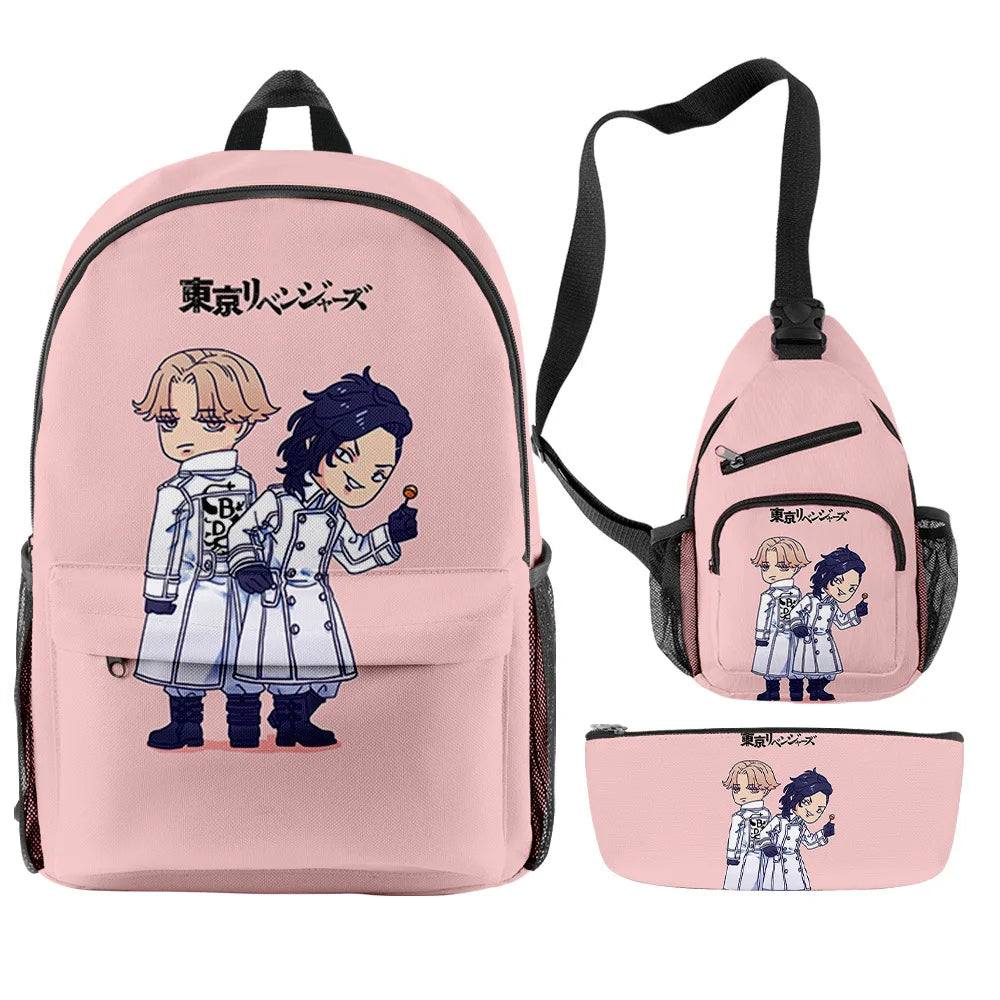 3pcs Japanese Anime Desigsn Cigar Circle Backpack for Boys Men Print Bag Laptop Shoulder School Bag Travel Bag