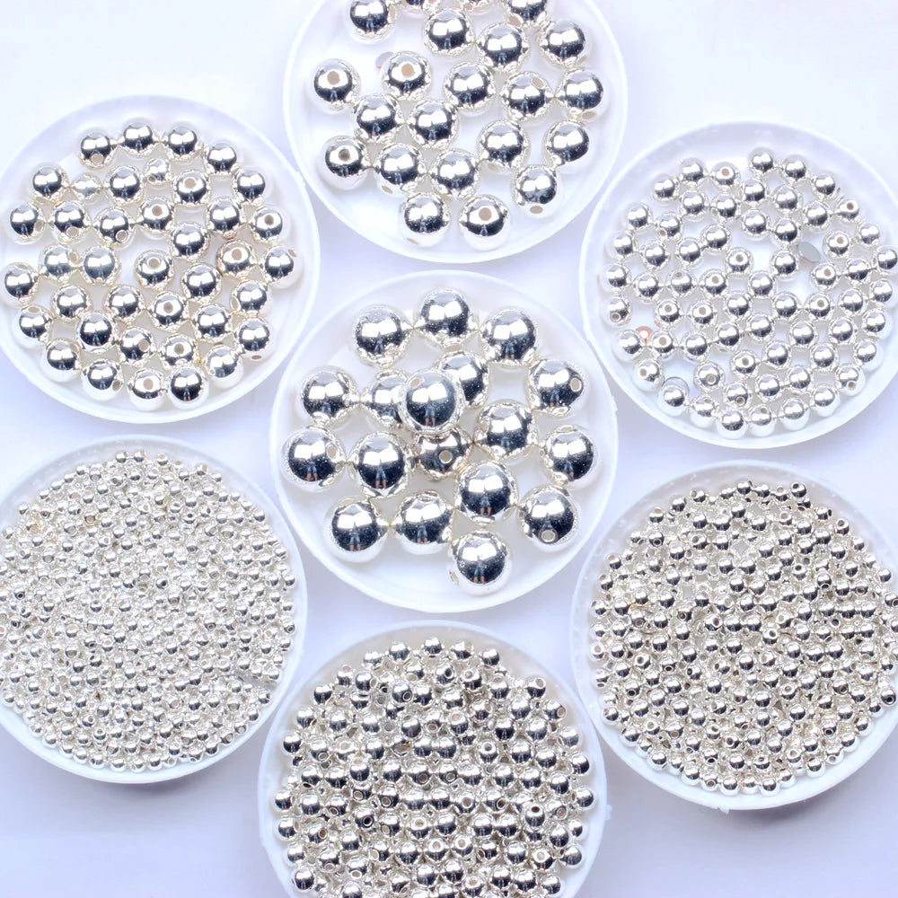 Silver 3/4/6/8/10/12/14/16mm Pearl Beads ABS Loose Round Beads Craft for  Jewelry Making DIY Imitation Garment Beads