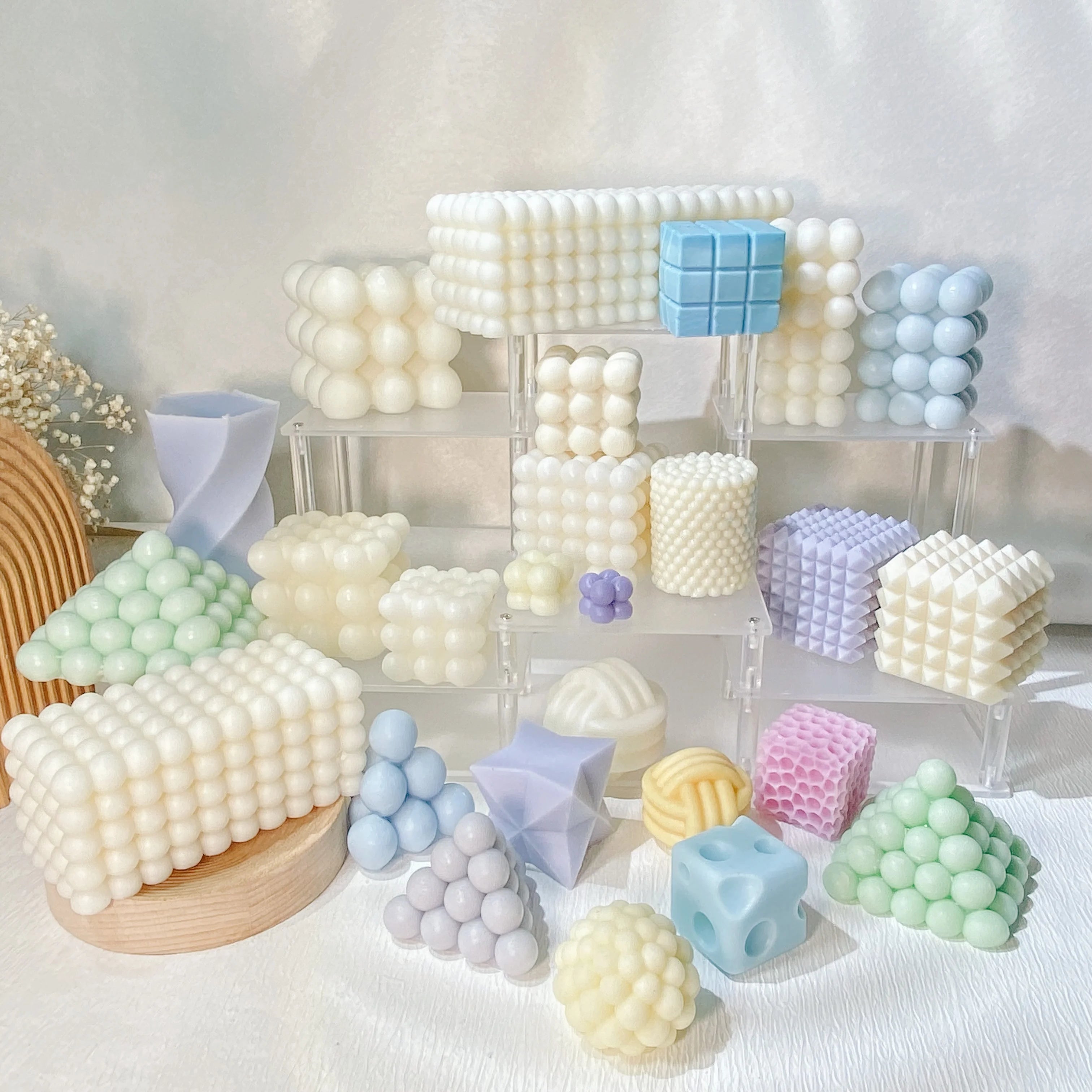 B-5218 Irregular Bubble Cube Silicone Candle Mould Handicrafts Candle Making Tools Geometry Pyramid Aromatherapy Resin Wax Mold