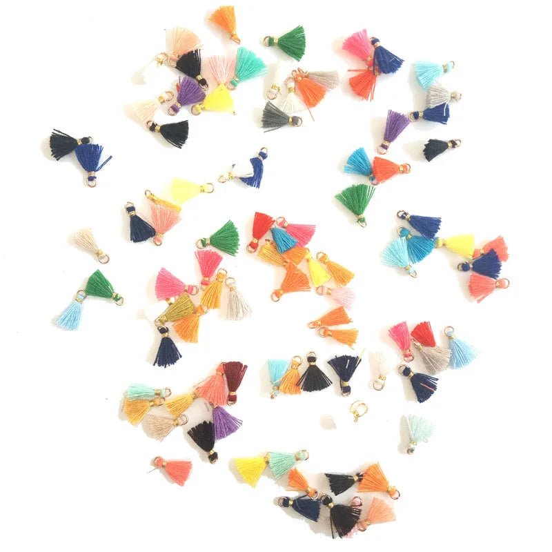 Wholesale 1cm Mini Colorful Cotton Tassel with Ring for Jewelry Curtain Garment Cellphone Home Textile Decorative Use