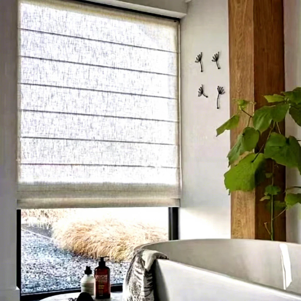 Custom Gray Home Use Woven Roman Roller Blind Smart Electric Blackout Blind for Living Room Bedroom Bathroom
