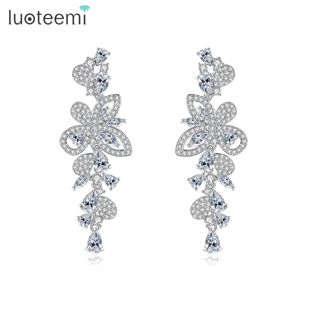 LUOTEEMI Cubic Zirconia Earring Trending Big Woman Vintage Drop Bohemian Elegant Lady Wedding Earing