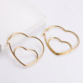 Hypoallergenic Women Girl 18k Gold Plated Heart Shape Hoop Earrings Stainless Steel