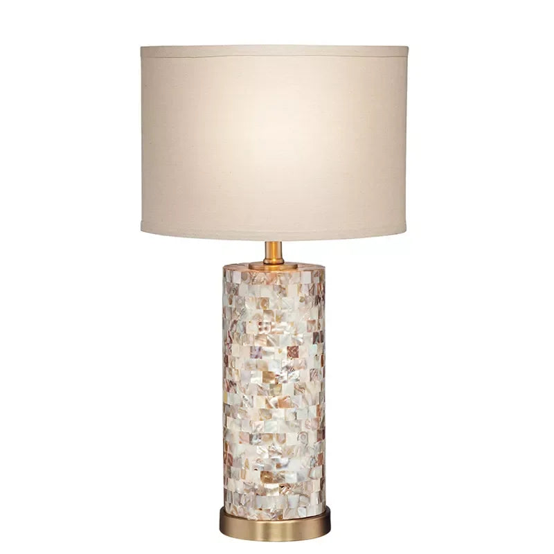 American Style Decorative Wholesale Rustic Beach Coastal Shell Hotel Room Power Outlets Hotel Table Lamps with Switch