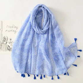 Bohemian Style Blue White Custom Printed Cotton Voile Scarves Muslim Women Hijabs Summer Lightweight Beach Cover Ups Shawls