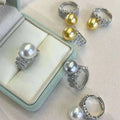 Hot Selling 12mm Lace God Ring Adjustable Artificial Crystal Pearl Imitation Seawater Pearl for Wedding
