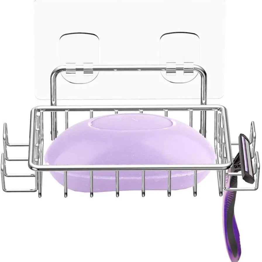 Silver Brushed Soap Basket Adhesive Kitchen Dish Hanging Tray Hook Type Shower Soap Holder Organizer Made Durable Metal