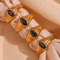PVD Gold Plated Jewelry Engraved Horse Eye Zircon Ring Stainless Steel Engagement Rings for Women