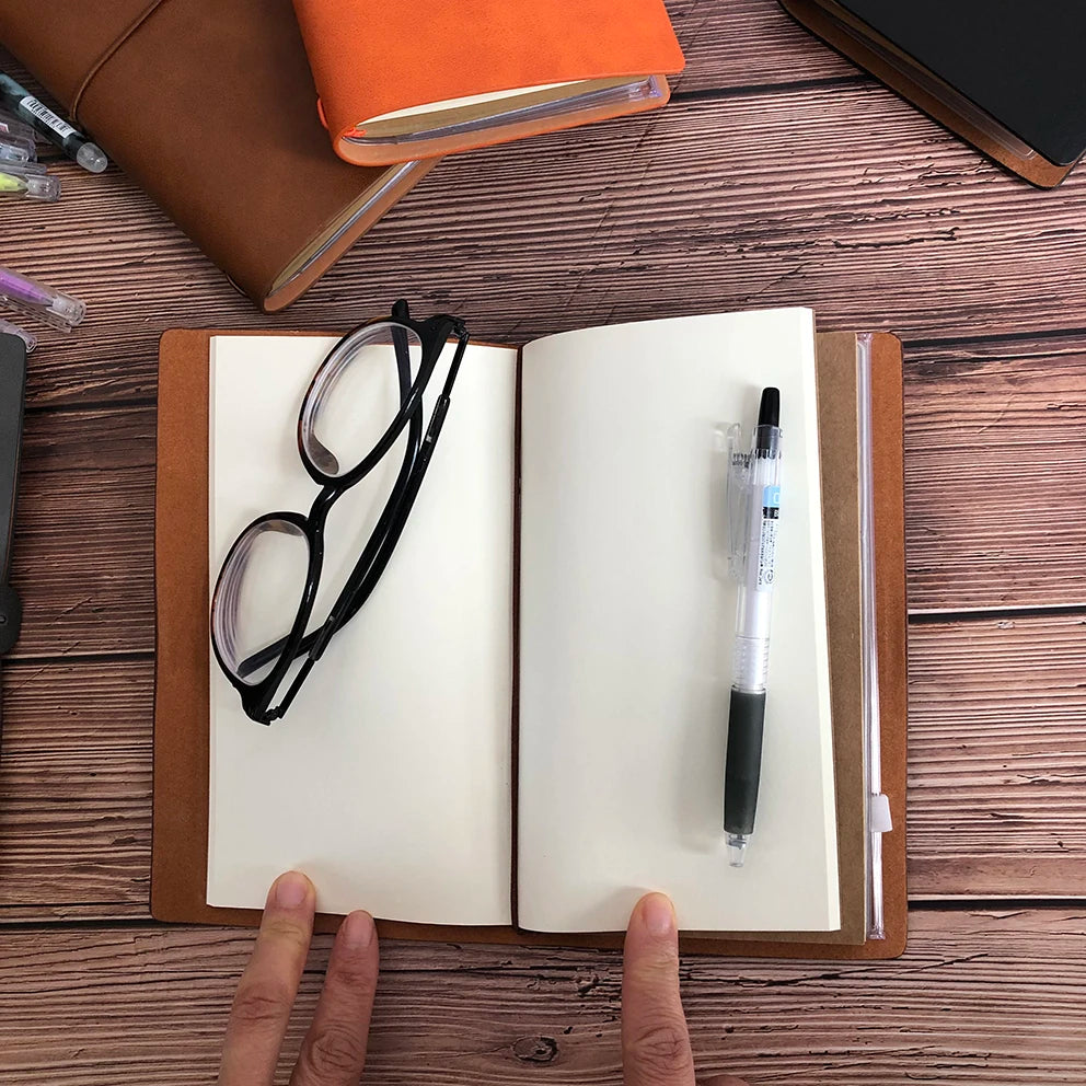 Custom Portable PU Leather Soft Cover Vintage Traveler Notepad Refillable Journal Booklets Loose Leaf Notebook Planner