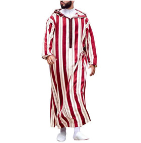 Ramadan Arab Long Sleeve Hooded Islamic Clothing Men Muslim Thobe Thawb Striped Ramadan Costumes Arabia Abaya Male Kaftan Robe