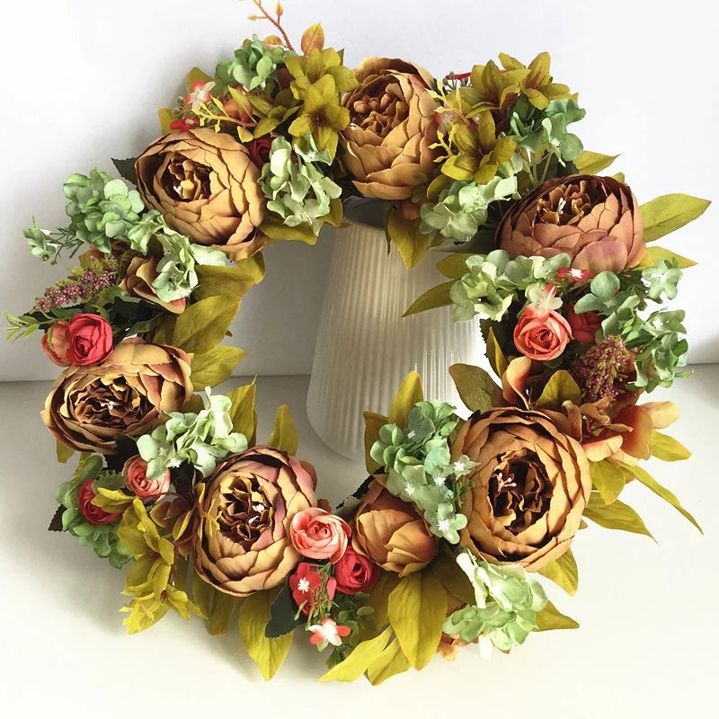 Factory Hot Sale Artificial Peony Flower  Door Wreaths for All Seasons Front Door Holiday Home Decoration