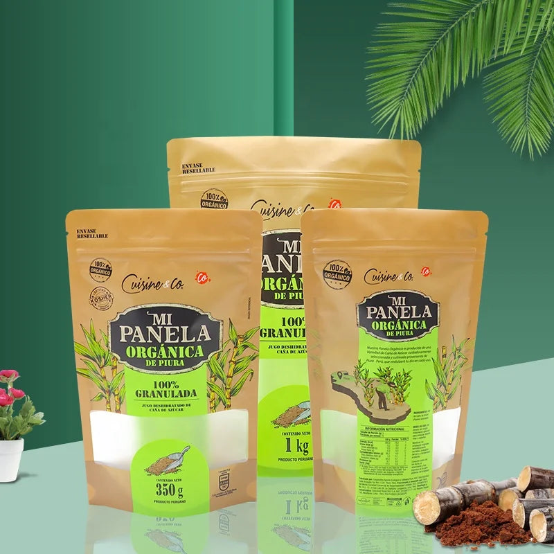 Eco-Friendly Plastic Snack Packaging Kraft Paper Bag Stand up Pouches With Clear Window