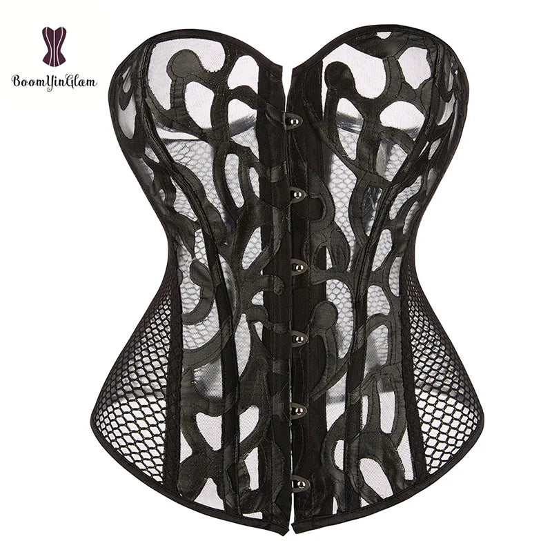 See Through Sexy Lace Hollow Out Black Thin Translucent Bustier Tops Party Club Women Lace Corset Top for Wedding