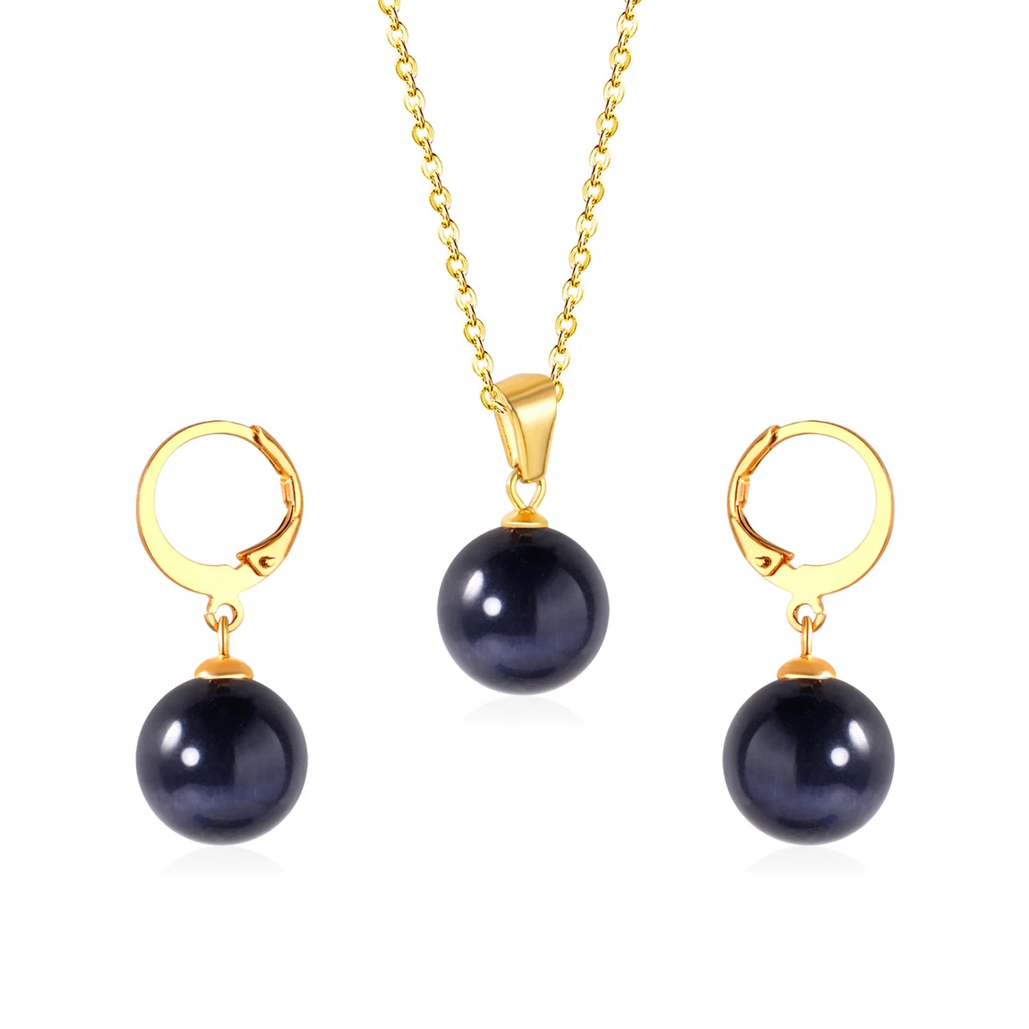 Black Zircon Note Jewelry Set Stainless Steel Jewelry Women Earrings and Pendant Statement Gold Jewelry Sets