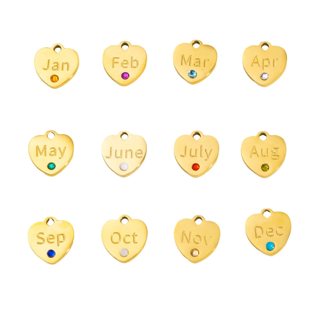 Dainty Love Heart Pendant Gold Stainless Steel Birthstone CZ Personalized Heart Charm for Birthday Jewelry Gifts Women Men