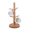 6-Cup Wooden Drainer Organizer Hook Tree Tea Coffee Bamboo Holder Storage Cup Drying Rack Stand Kitchen Tool Set Model Shelf