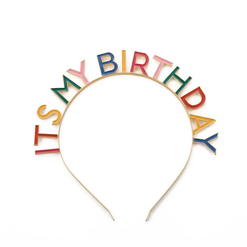 Enamel Rainbow Colorful Hair Accessories Letter ITS MY BIRTHDAY Headbands Metal Birthday Party Hair Decorations Supplier