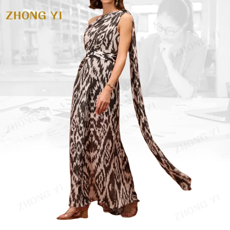 Clothing Factory Wholesale Custom Irregularity One Shoulder Annual Meeting Evening Banquet Chiffon Maxi Elegant Dress