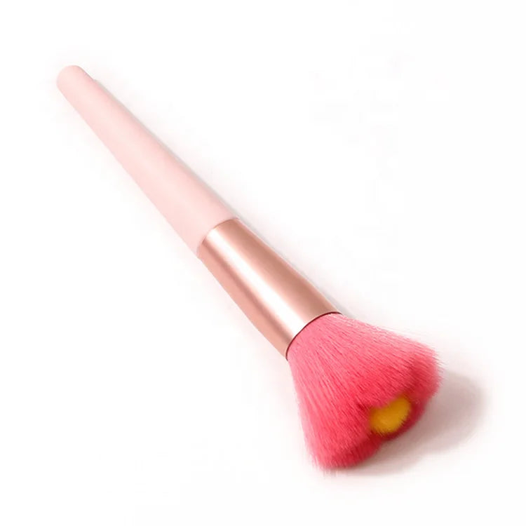 Custom Logo Diamond Rhinestone Flower Shape Rose Soft Flat Bristle Blusher Single Pink Powder Makeup Brush