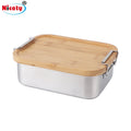 Nicety Bento Bread Box 304 Stainless Steel Box with Bamboo Cover square Lunch Box for Adult 1200ml