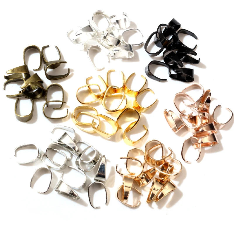 50pcs/lot Iron Pendant Clips Pinch Bail Clasps Buckle Charm Necklace Hook Connector for DIY Jewelry Making Cameo Tray
