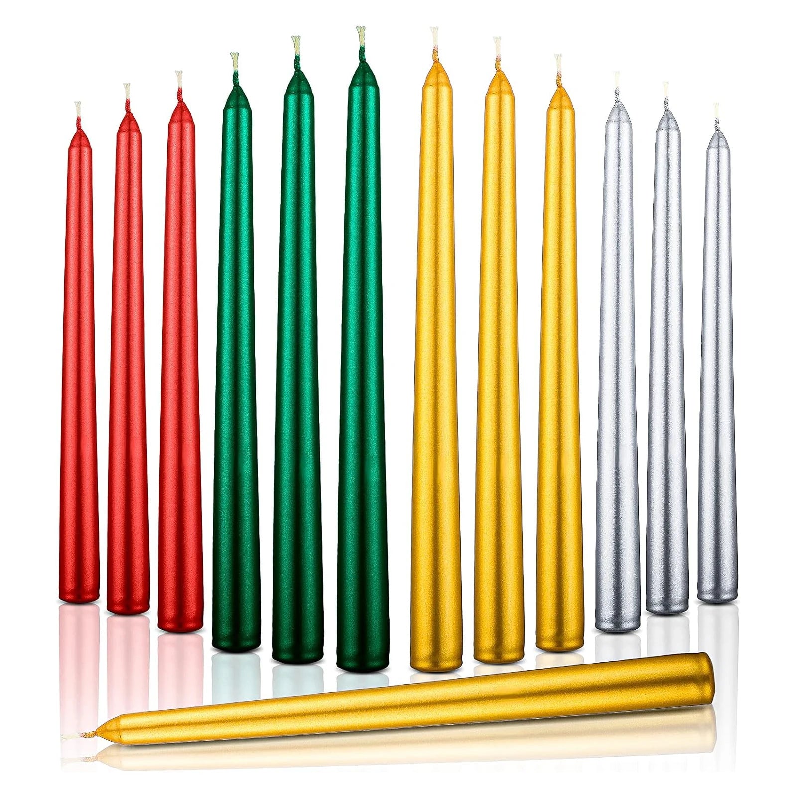 Wholesale 12 Pieces 10 Inch Tall Metallic Color Taper Candles for Ramadan Weddings Birthdays Christmas Diwali Holidays Made Wax