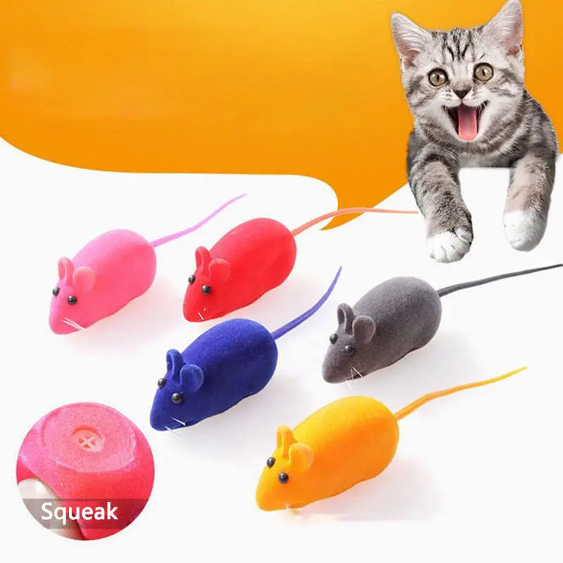 Rubber Vinyl Interactive Pet Cat Dog Teaser Squeak Mice Rubber Bite Interactive Toy Flocking Mouse