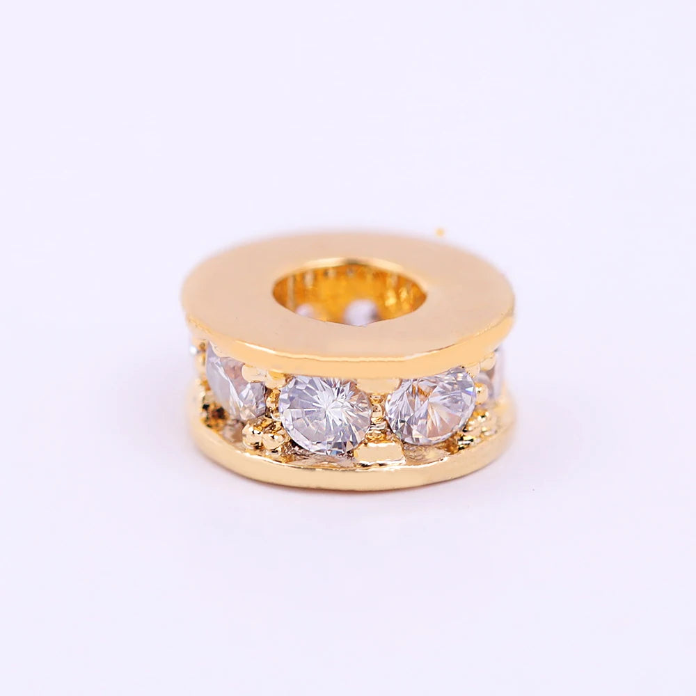 Multi Sizes Round Spacer Beads 18k Gold Plated Brass Bead Spacers 8mm Thickened Large Aperture Zircon Wheel-shaped Spacer Beads