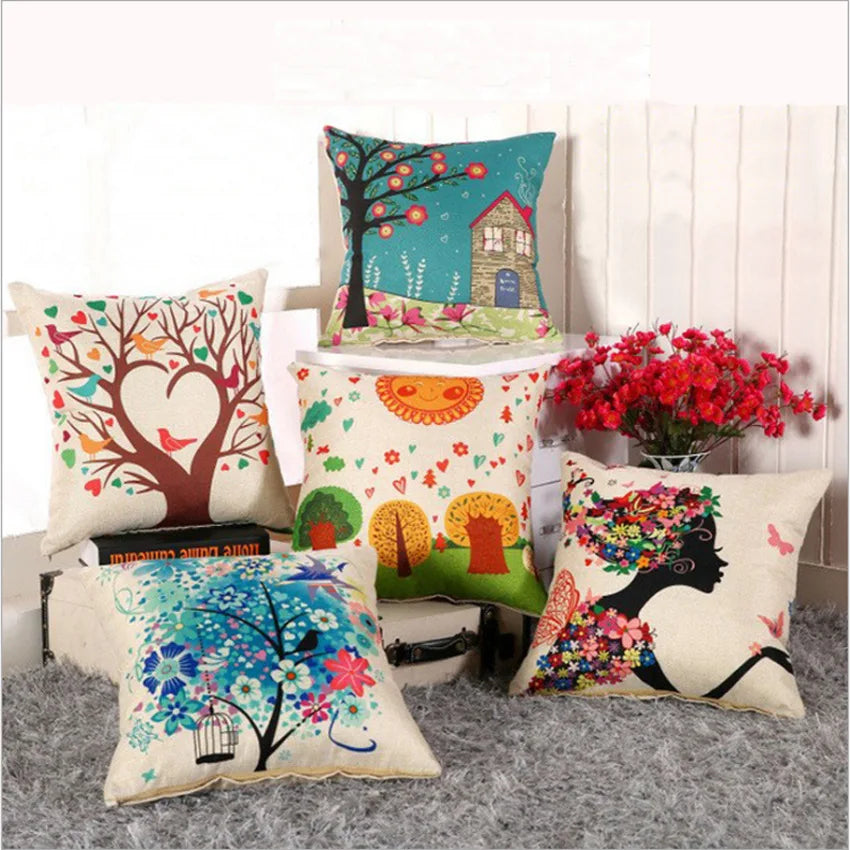 Wholesale Christmas Tree Deer Design Polyester Linen Cushion Cover Home Print Throw Pillow Case for Couch & Living Room