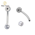 Implant Grade Titanium Internal Thread Bezel Set Double Round Zircon Curved Belly Button Ring Jewelry
