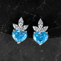 Fashion Pure S925 Sterling Silver Heart Shape Sky Blue Zircon Crystal Stud Earrings for Women Girls